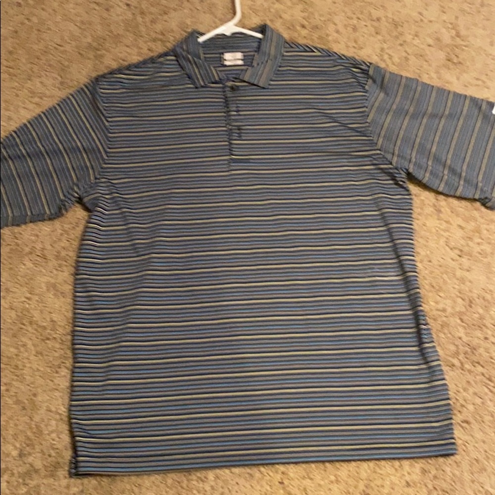 Blue, black and yellow golf shirt